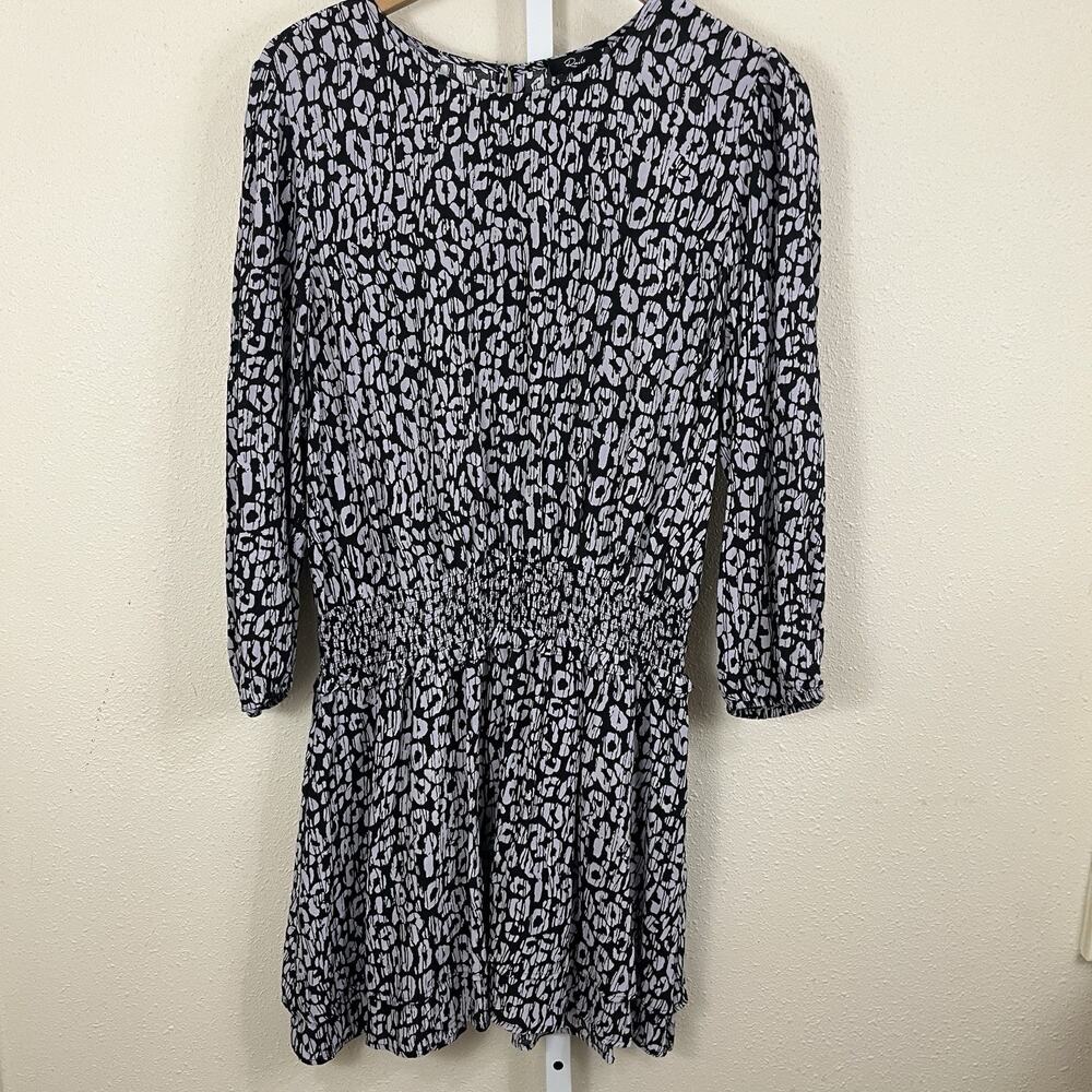 Rails Inez Blouson Dress Women’s Large Black Batik Cheetah Print Smocked Mini - Picture 3 of 8